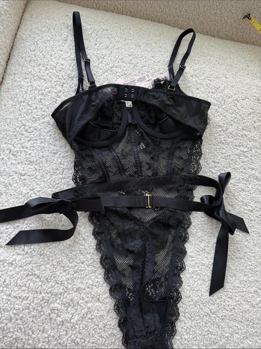 Victoria Secret Dream Angels Wicked Unlined Lace Teddy Black Size as NWT